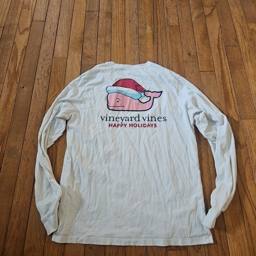 Vineyard Vines Christmas Holidays Logo Long Sleeve White Shirt Boy’s XL